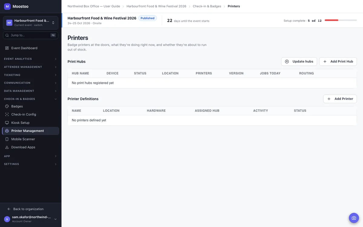 Printer Management with the Print Hubs and Printer Definitions sections
