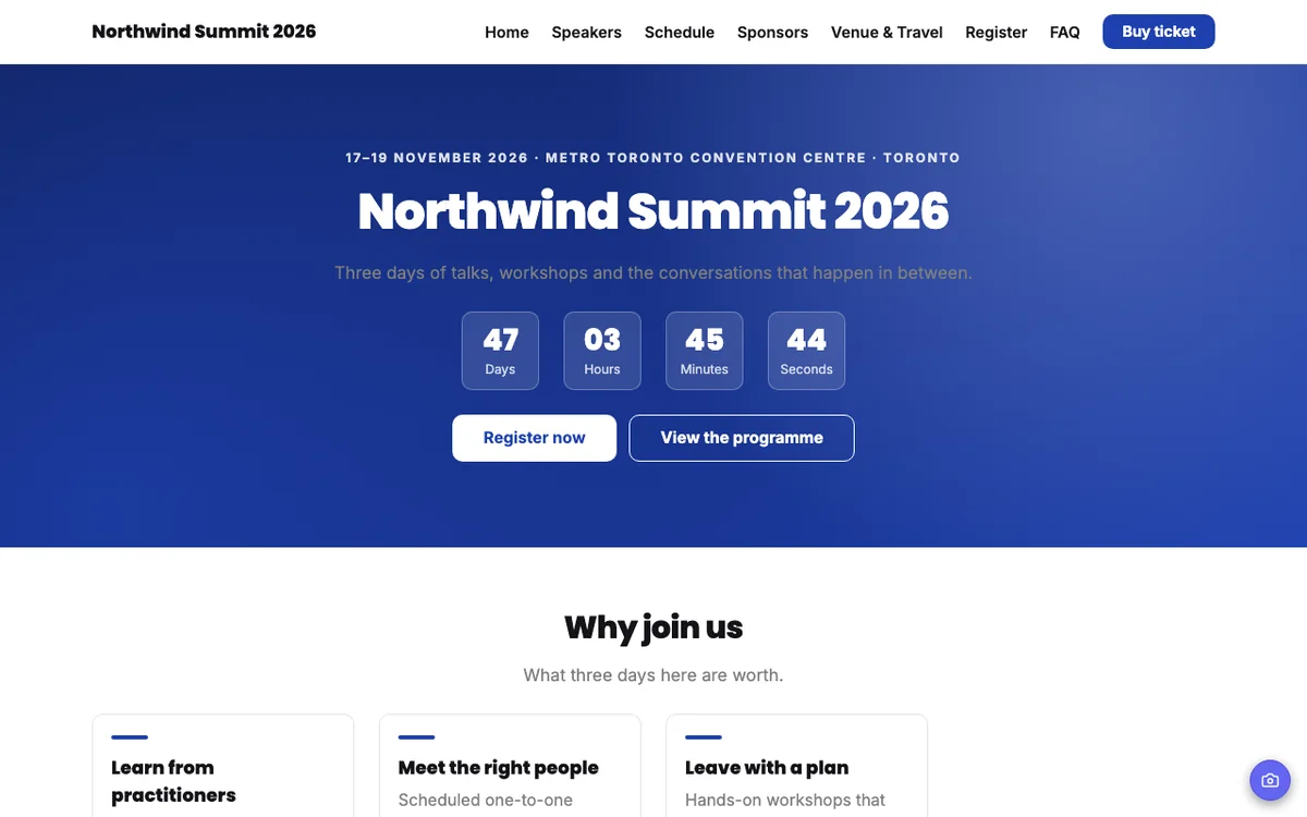 The Northwind Summit 2026 website opened at its event address
