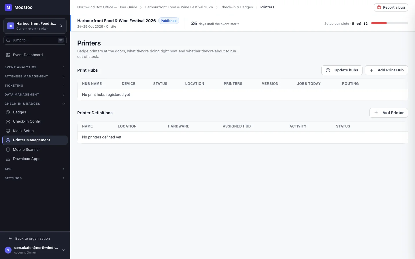 Printer Management with the Print Hubs and Printer Definitions sections