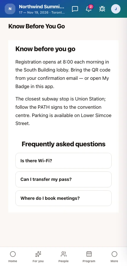 A custom page open in the attendee app