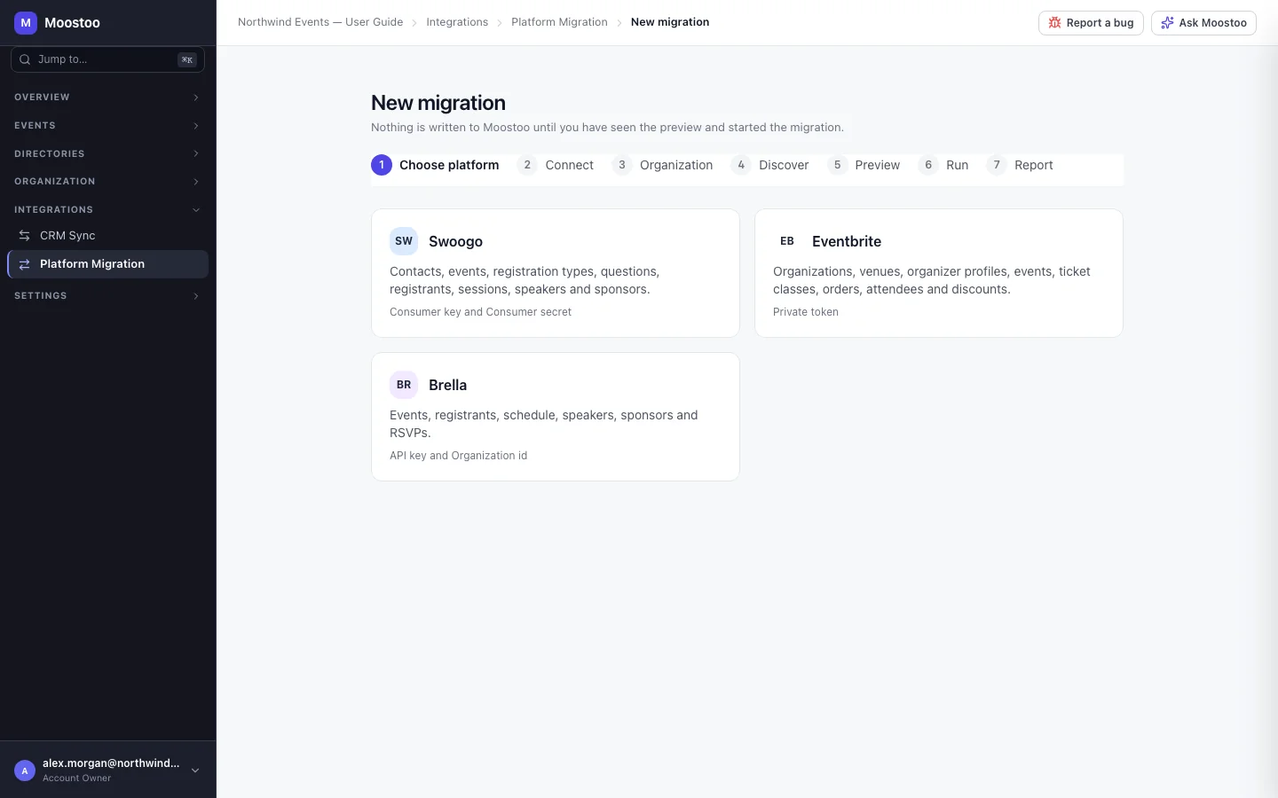 Choosing a platform to migrate from: Swoogo, Eventbrite and Brella cards