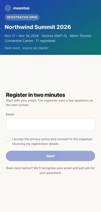 A registrant choosing a ticket on the Northwind Summit 2026 registration form