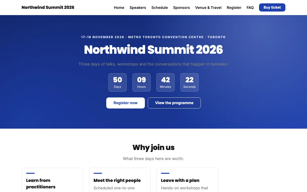 The public website's header with logo, navigation menu and a Buy ticket button
